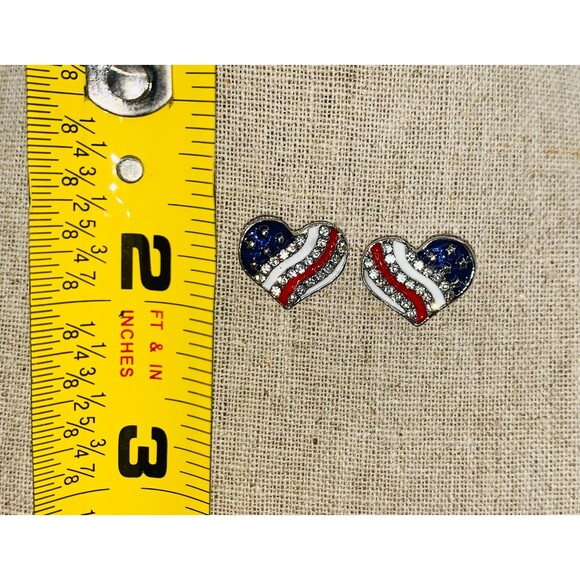 Rhinestone Stars and Stripes Heart Shaped earrings - Picture 5 of 5